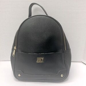 Juicy Couture Logo Black Leather Mini Backpack with Crown Print Inside